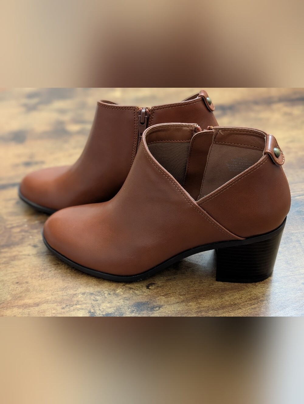 Style & Co Women's Brown Leather Ankle Booties - Sleek Zip Side